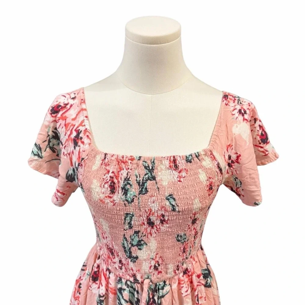 Band of Gypsies Floral Smocked High Low Maxi Dress Pink Small Boho Summer Garden - Picture 5 of 16